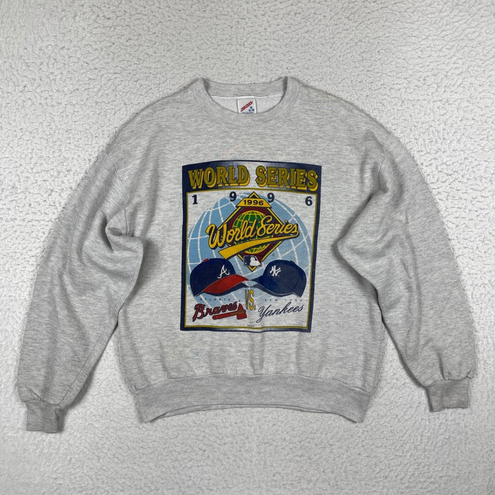 Jerzees World Series Sweatshirt Mens Medium Gray 1996 Braves Yankees Vintage MLB